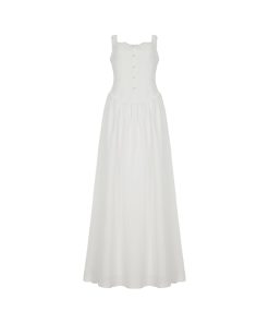 White Lace Spliced Waist-Defining Cami Long Dress for Women - French Style, Umbrella Skirt, Romantic Summer Fashion