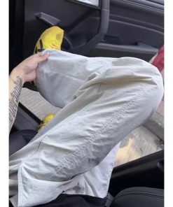 White Laser Perforated Quick-Dry Outdoor Sports Pants for Men - Summer Thin Breathable Ice Silk Straight-Leg Wide-Leg Style