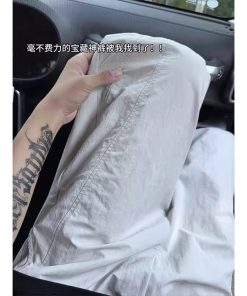 White Laser Perforated Quick-Dry Outdoor Sports Pants for Men - Summer Thin Breathable Ice Silk Straight-Leg Wide-Leg Style