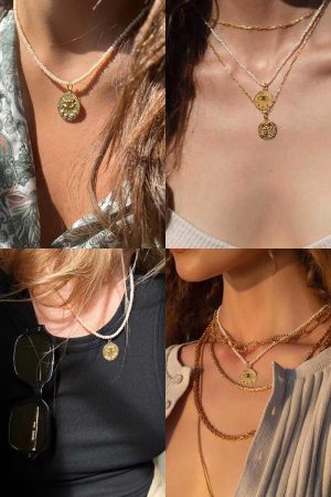 White Layered French Retro Freshwater Pearl Necklace with Evil Eye and Gold Coin Detail - Trendy He-style Design