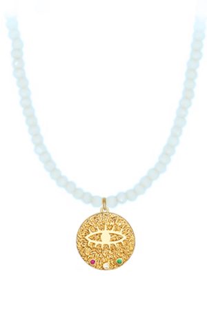 White Layered French Retro Freshwater Pearl Necklace with Evil Eye and Gold Coin Detail - Trendy He-style Design