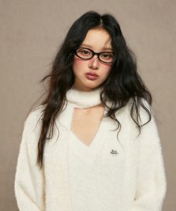 White Loose Knit Sweater for Women - 2025 Winter Lazy Style High-End Fashion Top