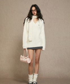 White Loose Knit Sweater for Women - 2025 Winter Lazy Style High-End Fashion Top