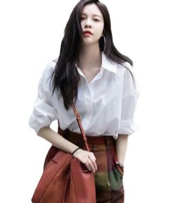 White Mid-Length Shirt for Women - Celebrity Style Summer Loose Plus-Size Top in Solid Color, Trendy Niche Fashion