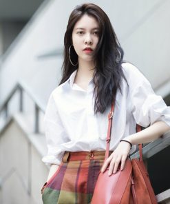 White Mid-Length Shirt for Women - Celebrity Style Summer Loose Plus-Size Top in Solid Color, Trendy Niche Fashion