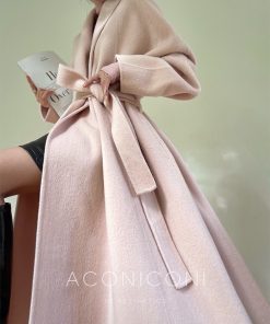 White Mist Rose All-Wool Double-Sided Coat - Luxurious Bathrobe Style Alpaca Wool Jacket for Cozy Fashion Lovers