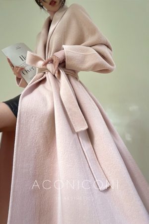 White Mist Rose All-Wool Double-Sided Coat - Luxurious Bathrobe Style Alpaca Wool Jacket for Cozy Fashion Lovers