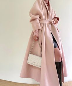 White Mist Rose All-Wool Double-Sided Coat - Luxurious Bathrobe Style Alpaca Wool Jacket for Cozy Fashion Lovers