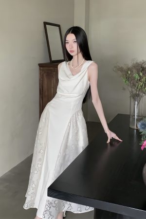 White Moonlight Certificate Little White Dress - Vintage Ruffled Lace One-Shoulder Dress for Summer 2025, Chic 90s Inspired Style