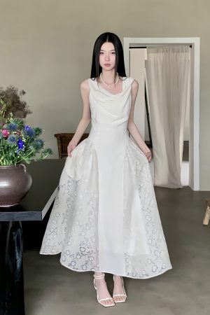 White Moonlight Certificate Little White Dress - Vintage Ruffled Lace One-Shoulder Dress for Summer 2025, Chic 90s Inspired Style