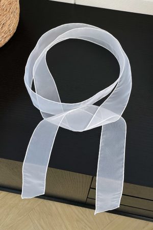 White Organza Long Flowing Ribbon Silk Scarf - Luxury High-End Fashion Neck Accessory, Elegant Lightweight Scarf for Chic Style