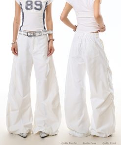 White Pleated Wide-Leg Pants for Women - Trendy Curved Blade Design, Casual Cleanfit Style, Versatile Everyday Fashion