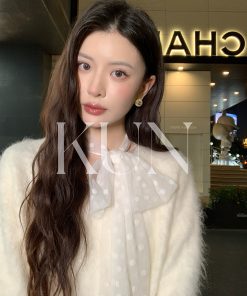 White Polka Dot Chiffon Shirt for Women - Elegant K-Drama Style, Versatile Spring Fashion 2025