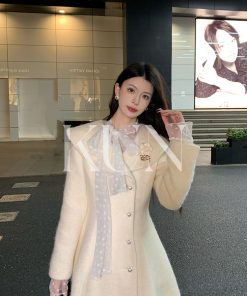 White Polka Dot Chiffon Shirt for Women - Elegant K-Drama Style, Versatile Spring Fashion 2025