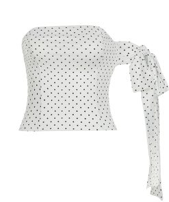 White Polka Dot Tie Strap Bustier Top - French Minimalist Backless Design, Sexy Waist-Cinching Style for Summer 2025 Fashion