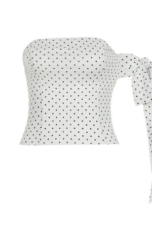 White Polka Dot Tie Strap Bustier Top - French Minimalist Backless Design, Sexy Waist-Cinching Style for Summer 2025 Fashion