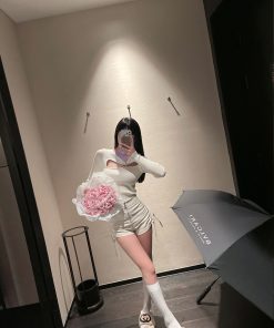 White PU Leather Drawstring Shorts for Women - Versatile Casual Pants for Autumn Winter - Niche Design & Trendy Style