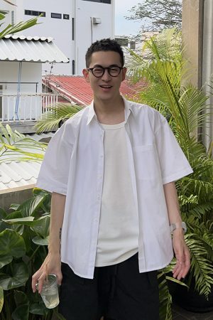 White Short Sleeve Casual Shirt for Boys - Summer Youth Korean Style Loose Fit Top