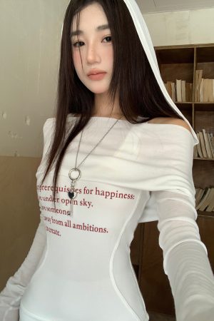 White Slim-Fit One-Shoulder Hooded Jumpsuit for Women - Autumn Sexy Slimming Romper, Trendy 90s Style