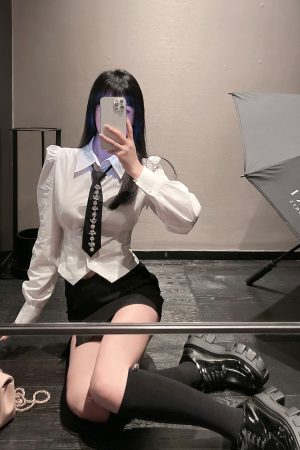 White Spring Shirt for Women, Waist-Defining Slim Fit, Unique Vintage Style Top with Distinctive Design, Y2K Fashion