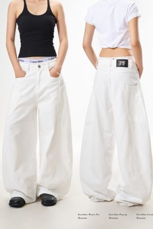 White Straight Leg High-Waisted Wide-Leg Jeans for Women - Trendy Casual Curved Knife Design, Versatile American Style Fashion