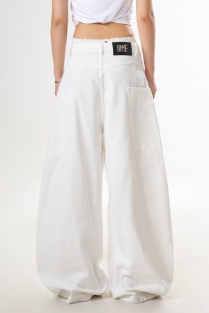 White Straight Leg High-Waisted Wide-Leg Jeans for Women - Trendy Casual Curved Knife Design, Versatile American Style Fashion