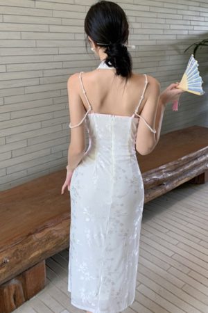White Strapless Halter Cheongsam Evening Dress - High-End Light Luxury Chinese Style Party Dress for Elegant Temperament