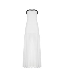 White Strapless Mermaid Dress for Women - Off-Shoulder, Waist-Cinching, French Vacation Style, Floor-Length Gown
