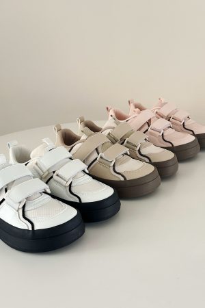 White Thick-Soled Velcro Sneakers for Women - 2025 Casual Versatile Sports Shoes with Big Toe Design