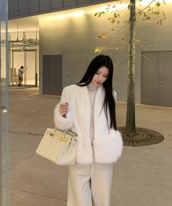 White Thickened Eco-Friendly Fur Coat for Women, Designer Quality Winter Outerwear, Chic and Stylish Winter Fashion