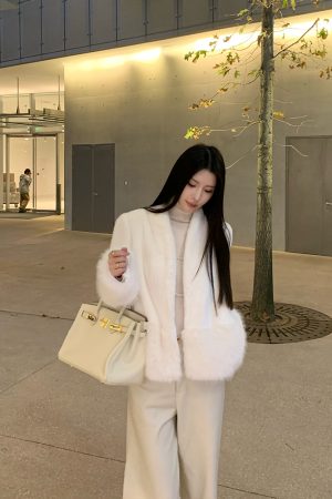 White Thickened Eco-Friendly Fur Coat for Women, Designer Quality Winter Outerwear, Chic and Stylish Winter Fashion