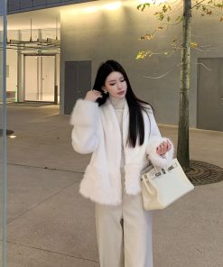 White Thickened Eco-Friendly Fur Coat for Women, Designer Quality Winter Outerwear, Chic and Stylish Winter Fashion