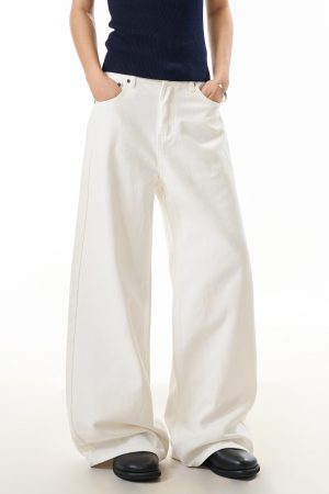 White Washed Denim Wide-Leg Pants for Women - American Trendy Casual Loose Fit Slimming Style for Effortless Y2K Fashion