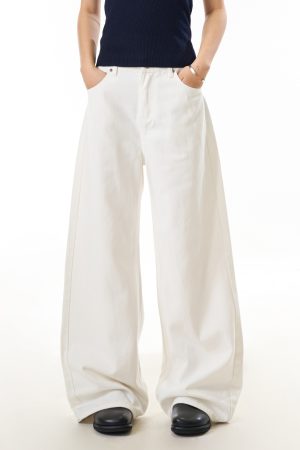 White Washed Denim Wide-Leg Pants for Women - American Trendy Casual Loose Fit Slimming Style for Effortless Y2K Fashion