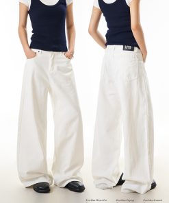 White Washed Denim Wide-Leg Pants for Women - American Trendy Casual Loose Fit Slimming Style for Effortless Y2K Fashion