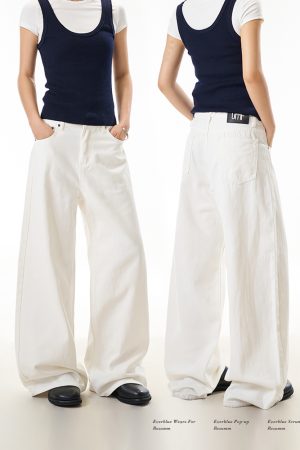 White Washed Denim Wide-Leg Pants for Women - American Trendy Casual Loose Fit Slimming Style for Effortless Y2K Fashion