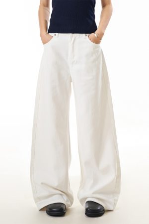 White Washed Denim Wide-Leg Pants for Women - American Trendy Casual Loose Fit Slimming Style for Effortless Y2K Fashion