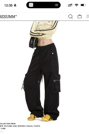 White Wide-Leg Cargo Pants for Women with Large Pockets, Trendy Hip-Hop Straight-Leg Style, American Jazz Fashion
