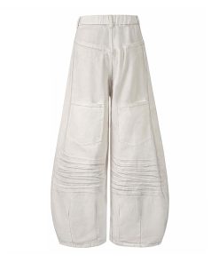 White Wide-Leg Casual Pants with Scratched Cat Whiskers - Baggy Curved Blade Design, Y2K Inspired Denim Trousers for Trendy Style
