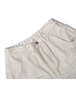 White Wide-Leg Casual Pants with Scratched Cat Whiskers - Baggy Curved Blade Design, Y2K Inspired Denim Trousers for Trendy Style