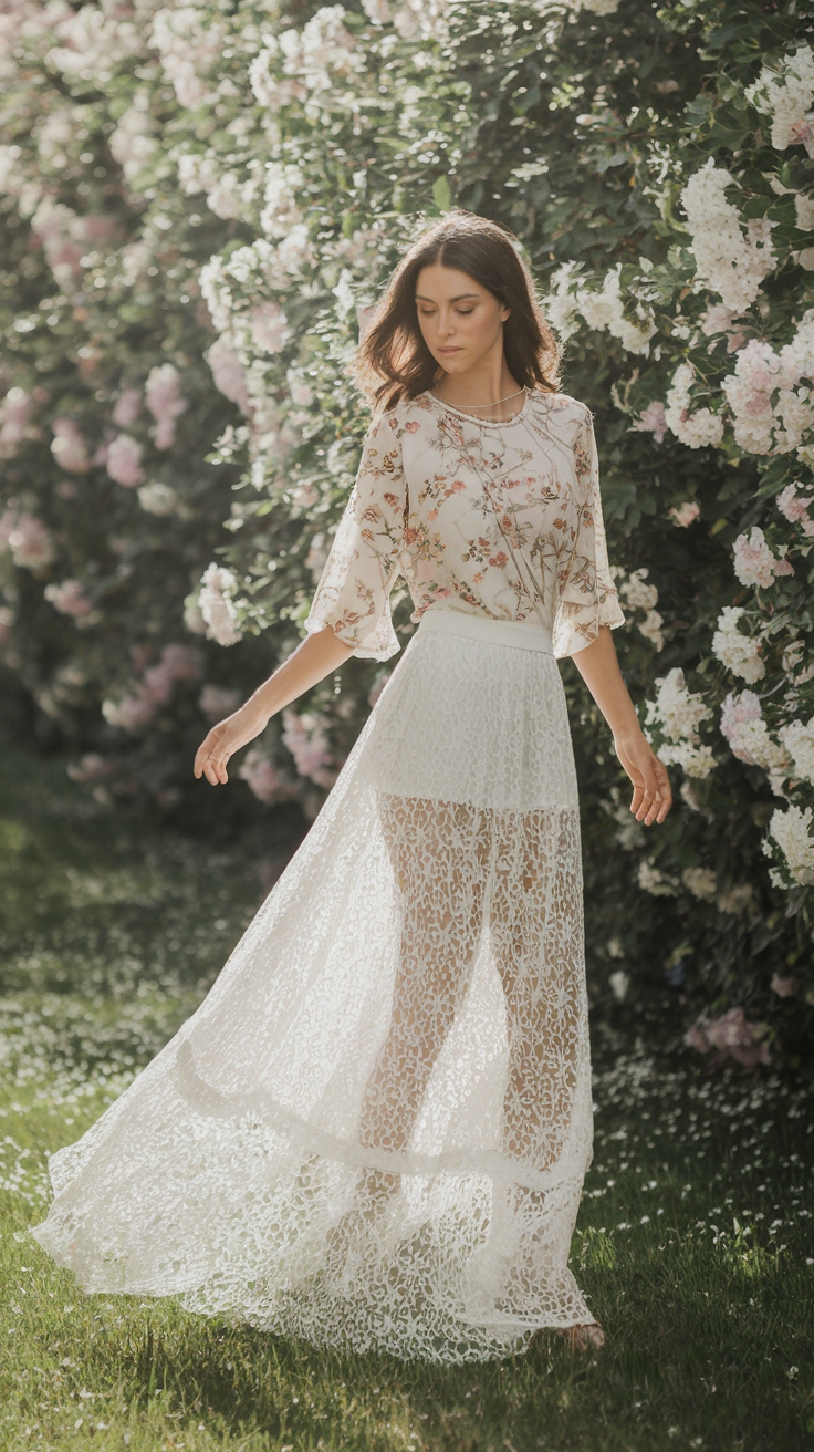 Chic White Lace Maxi Skirt Outfit Inspirations outfit idea