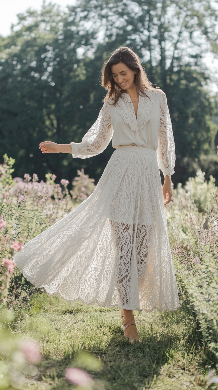 White Lace Skirt Outfit Combinations for Elegant Occasions outfit idea