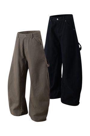 Wide-Leg Baggy Curved Blade Pants - Casual American Banana Style for a Cleanfit Look