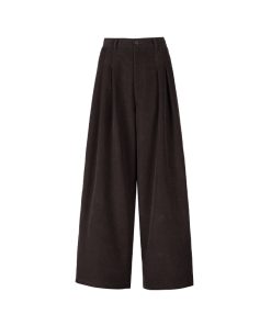Wide-Leg Corduroy Casual Pants for Women - Pleated Design, Floor-Length, Relaxed Fit, Versatile Spring/Summer Fashion