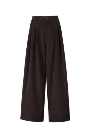 Wide-Leg Corduroy Casual Pants for Women - Pleated Design, Floor-Length, Relaxed Fit, Versatile Spring/Summer Fashion