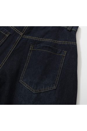 Wide-Leg Curved Denim Pants with Chain Decoration - American Street Style Coating Wash, Trendy 90s Vintage Look