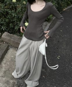 Wide-Leg Denim Pants for Women - Loose Versatile Casual Style, Gathered Draping, Washed Floor-Length Trousers for Spring Summer