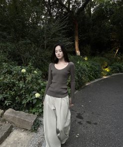 Wide-Leg Denim Pants for Women - Loose Versatile Casual Style, Gathered Draping, Washed Floor-Length Trousers for Spring Summer