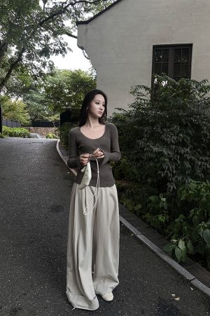 Wide-Leg Denim Pants for Women - Loose Versatile Casual Style, Gathered Draping, Washed Floor-Length Trousers for Spring Summer