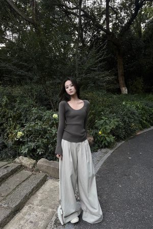 Wide-Leg Denim Pants for Women - Loose Versatile Casual Style, Gathered Draping, Washed Floor-Length Trousers for Spring Summer